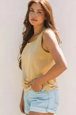 New Dear-Lover Metallic Sheen Edge Scoop Neck k Top Tan
