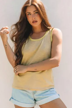 New Dear-Lover Metallic Sheen Edge Scoop Neck k Top Tan