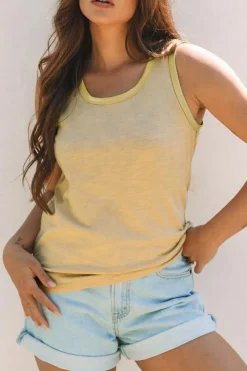 New Dear-Lover Metallic Sheen Edge Scoop Neck k Top Tan