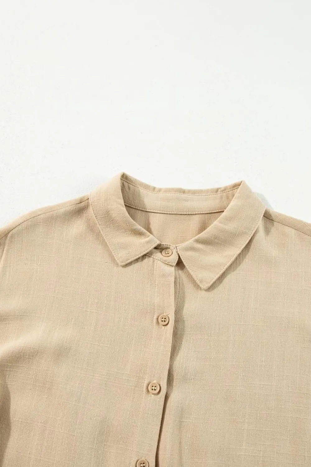 Fashion Dear-Lover Puff Sleeve Buttoned Tiered Pleated Shirt Mini Dress Tan