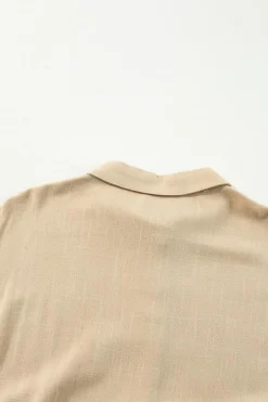 Fashion Dear-Lover Puff Sleeve Buttoned Tiered Pleated Shirt Mini Dress Tan