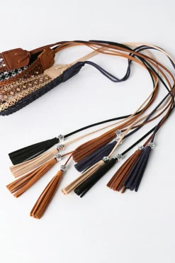 Fashion Dear-Lover Boho Tassel Crochet Self-tie Waist Belt Thai Curry