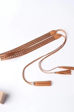 Fashion Dear-Lover Boho Tassel Crochet Self-tie Waist Belt Thai Curry