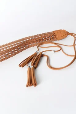 Fashion Dear-Lover Boho Tassel Crochet Self-tie Waist Belt Thai Curry