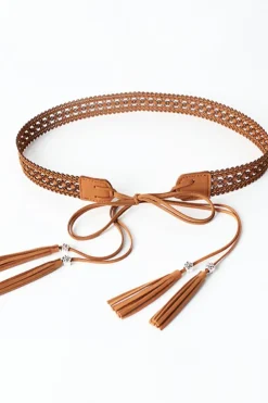 Fashion Dear-Lover Boho Tassel Crochet Self-tie Waist Belt Thai Curry