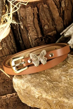 Clearance Dear-Lover Butterfly Decor Buckle PU Leather Thin Waist Belt Thai Curry