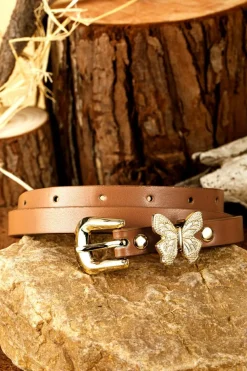 Clearance Dear-Lover Butterfly Decor Buckle PU Leather Thin Waist Belt Thai Curry