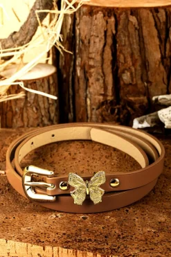 Clearance Dear-Lover Butterfly Decor Buckle PU Leather Thin Waist Belt Thai Curry
