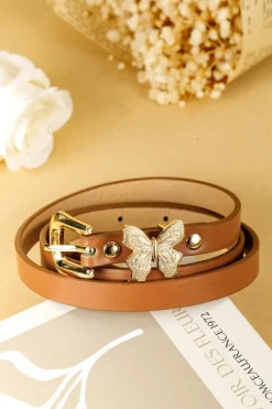 Clearance Dear-Lover Butterfly Decor Buckle PU Leather Thin Waist Belt Thai Curry