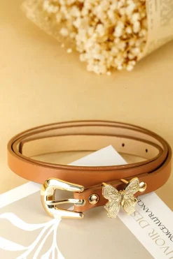 Clearance Dear-Lover Butterfly Decor Buckle PU Leather Thin Waist Belt Thai Curry