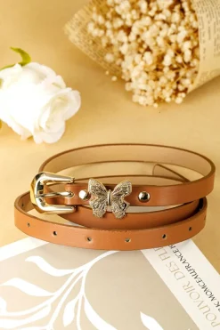 Clearance Dear-Lover Butterfly Decor Buckle PU Leather Thin Waist Belt Thai Curry