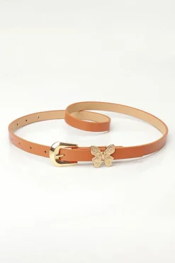 Clearance Dear-Lover Butterfly Decor Buckle PU Leather Thin Waist Belt Thai Curry
