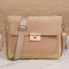 New Dear-Lover Leather Pocket Patchwork Straw Woven Shoulder Bag Thai Curry