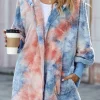 Clearance Dear-Lover Tie Dye Soft Fleece Hooded Open Front Coat Orange