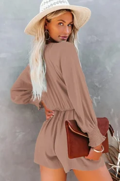 Outlet Dear-Lover Tie Knot Puff Long Sleeve Romper Pink