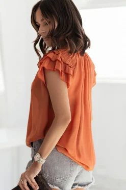 Outlet Dear-Lover Tiered Ruffled Drawstring V Neck Top Fiery Red