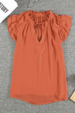 Outlet Dear-Lover Tiered Ruffled Drawstring V Neck Top Fiery Red