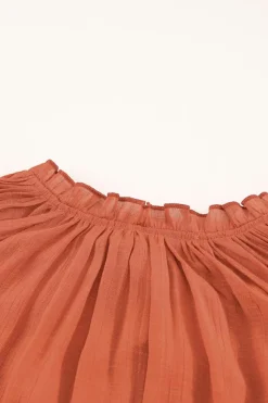 Outlet Dear-Lover Tiered Ruffled Drawstring V Neck Top Fiery Red