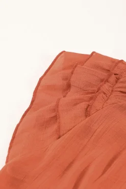 Outlet Dear-Lover Tiered Ruffled Drawstring V Neck Top Fiery Red