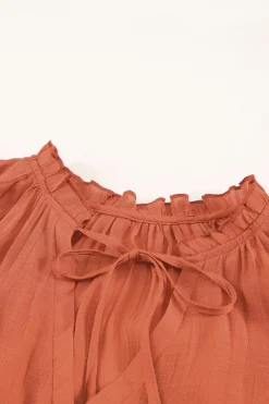 Outlet Dear-Lover Tiered Ruffled Drawstring V Neck Top Fiery Red