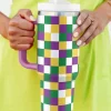 Clearance Dear-Lover Checkered Print Handle Large Vacuum Cup 40OZ Tillandsia Purple