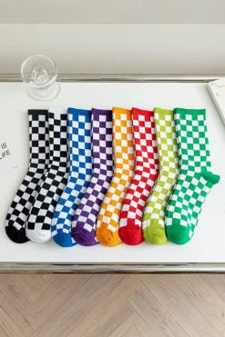 New Dear-Lover Checkerboard Print Tube Socks Tillandsia Purple