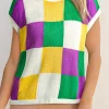 New Dear-Lover Color Block Cap Sleeve Sweater Tillandsia Purple