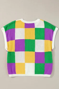 New Dear-Lover Color Block Cap Sleeve Sweater Tillandsia Purple