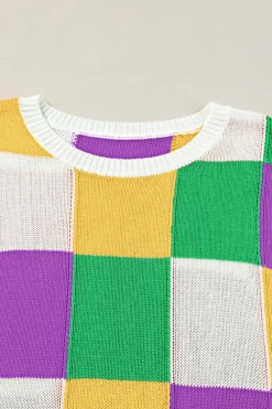 New Dear-Lover Color Block Cap Sleeve Sweater Tillandsia Purple