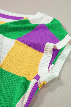 New Dear-Lover Color Block Cap Sleeve Sweater Tillandsia Purple