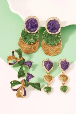 Online Dear-Lover 3D Mardi Gras Bow Dazzling Earrings Tillandsia Purple