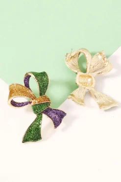 Online Dear-Lover 3D Mardi Gras Bow Dazzling Earrings Tillandsia Purple