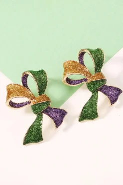 Online Dear-Lover 3D Mardi Gras Bow Dazzling Earrings Tillandsia Purple