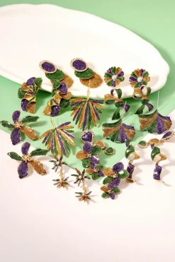 Online Dear-Lover 3D Mardi Gras Bow Dazzling Earrings Tillandsia Purple