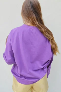 Best Dear-Lover GAME DAY Rugby Chenille Embroidered Pullover Sweatshirt Tillandsia Purple