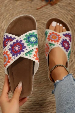 Discount Dear-Lover Geometric Woven Crisscross Strap Platform Slippers Tillandsia Purple