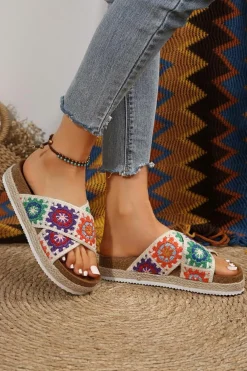 Discount Dear-Lover Geometric Woven Crisscross Strap Platform Slippers Tillandsia Purple