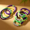 New Dear-Lover Happy Mardi Gras Beaded Layered Bracelet Set Tillandsia Purple