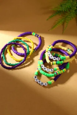 New Dear-Lover Happy Mardi Gras Beaded Layered Bracelet Set Tillandsia Purple