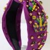 Sale Dear-Lover Mardi Gras Rhinestone Beaded Knotted Wide Headband Tillandsia Purple