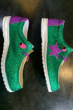 Sale Dear-Lover Mardi Gras Star Glitter Color Block Patched Slip On Shoes Tillandsia Purple