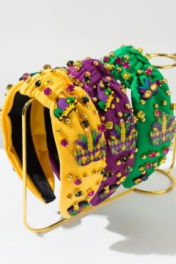 Sale Dear-Lover Mardi Gras Rhinestone Beaded Knotted Wide Headband Tillandsia Purple