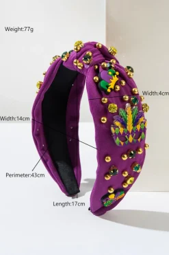 Sale Dear-Lover Mardi Gras Rhinestone Beaded Knotted Wide Headband Tillandsia Purple