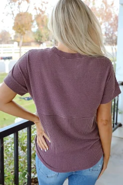 Fashion Dear-Lover Plain Corded Knit Mock Neck T Shirt Toadstool