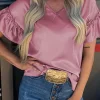 Best Dear-Lover Satin Ruffle Sleeve Top Toadstool