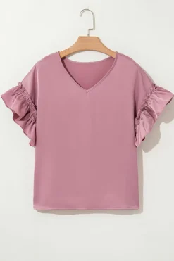 Best Dear-Lover Satin Ruffle Sleeve Top Toadstool