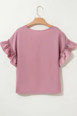 Best Dear-Lover Satin Ruffle Sleeve Top Toadstool