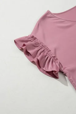 Best Dear-Lover Satin Ruffle Sleeve Top Toadstool