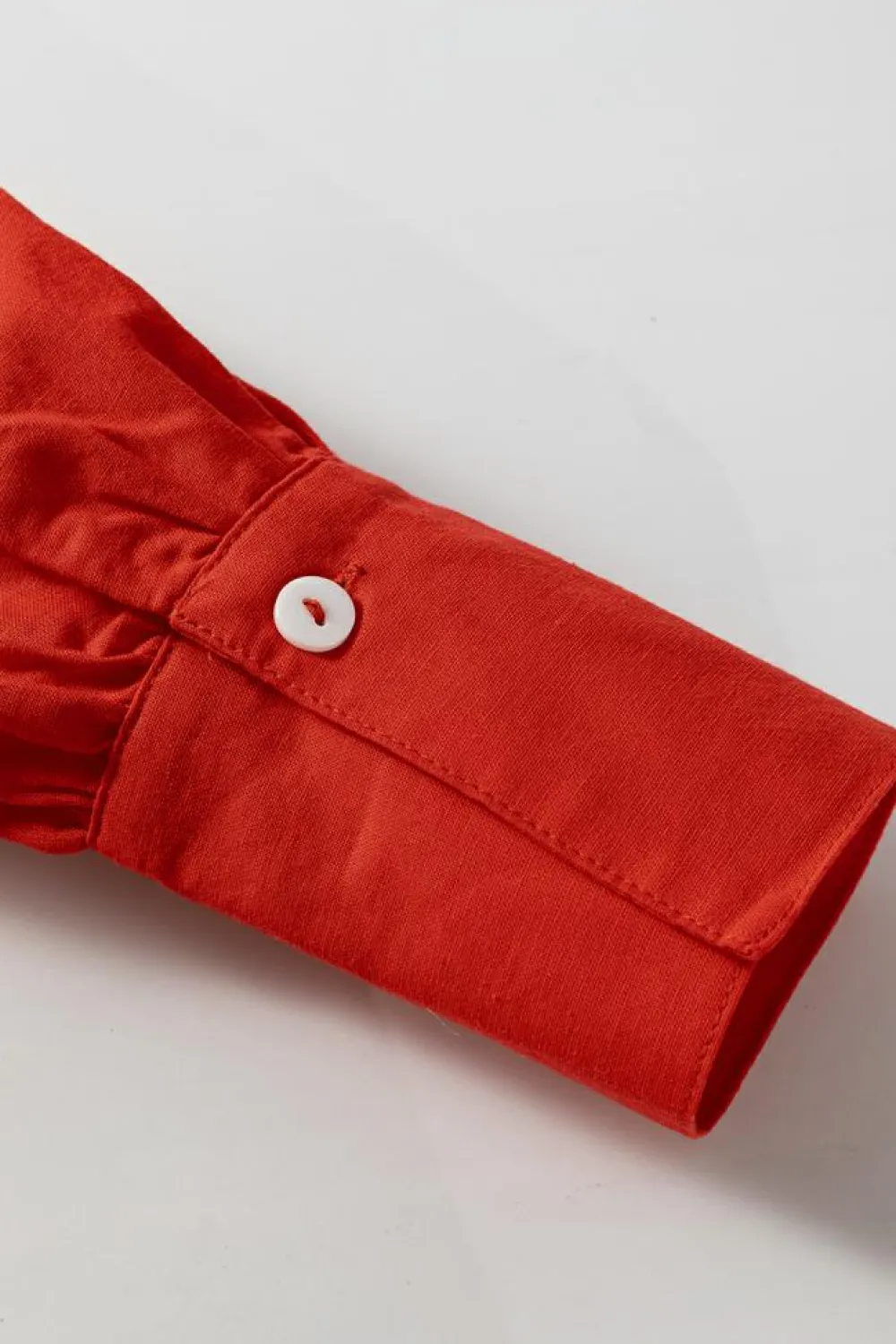 Hot Dear-Lover Bishop Sleeve Button Up Pleated Mini Shirt Dress Tomato Red