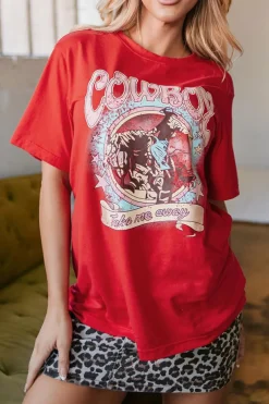 Outlet Dear-Lover COWBOY Take Me Away Graphic Western Loose Tee Tomato Red
